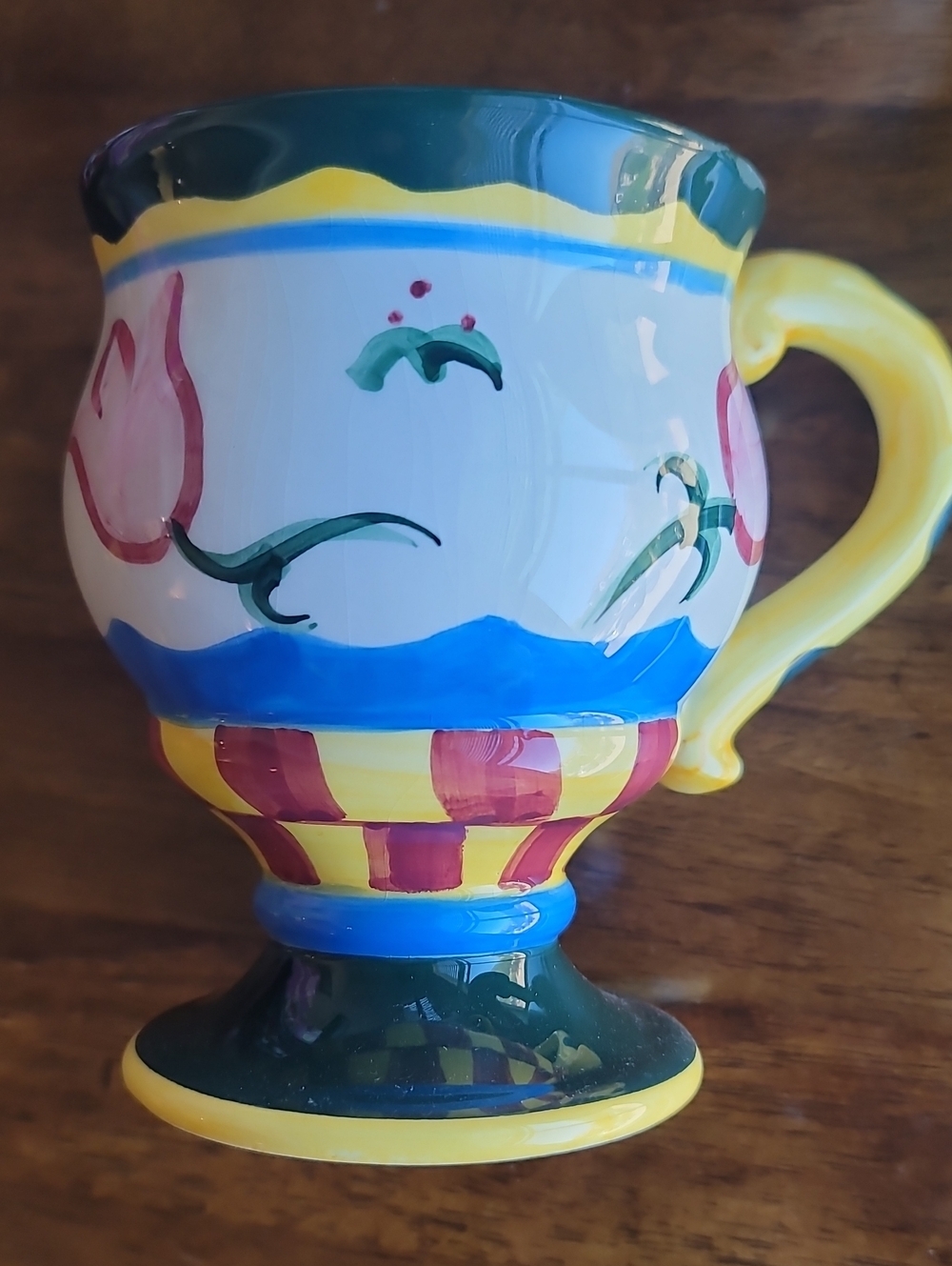 Floral Ceramic Pedestal Mugs - Yellow & Green (Set of 2) Vintage 1997 Ltd CBK - Picture 4 of 6